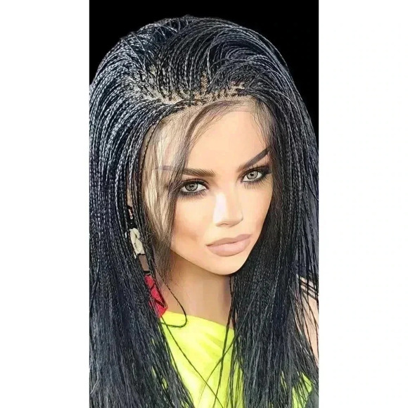 Micro Braids Lace Closure Wig in Jet Black Handcrafted, Lightweight. Yassine. - Picture 8 of 15